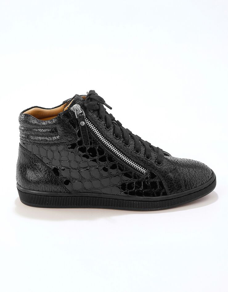 Basket montantes zippées en cuir souple effet croco (noir) Basket montantes zippées en cuir souple effet croco (noir)