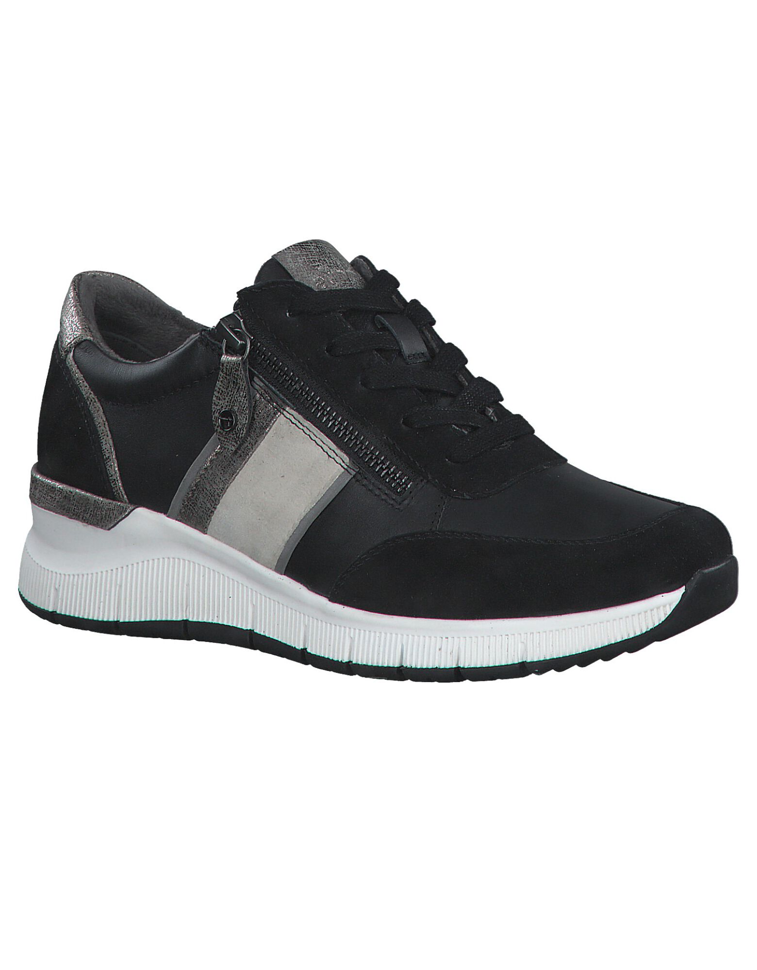 Sneakers dessus cuir largeur confort, noir Blancheporte
