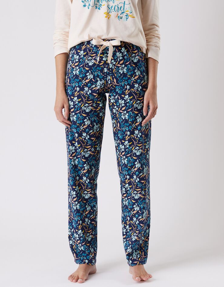 Pantalon pyjama coton imprimé floral (marine)