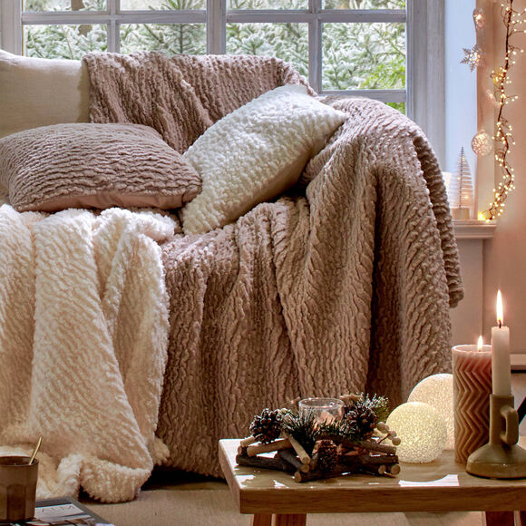 Plaid effet fourrure ultra moelleux (taupe)