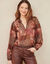 Blouse col montant, imprim&eacute; patchwork (gr&egrave;ge / chocolat)