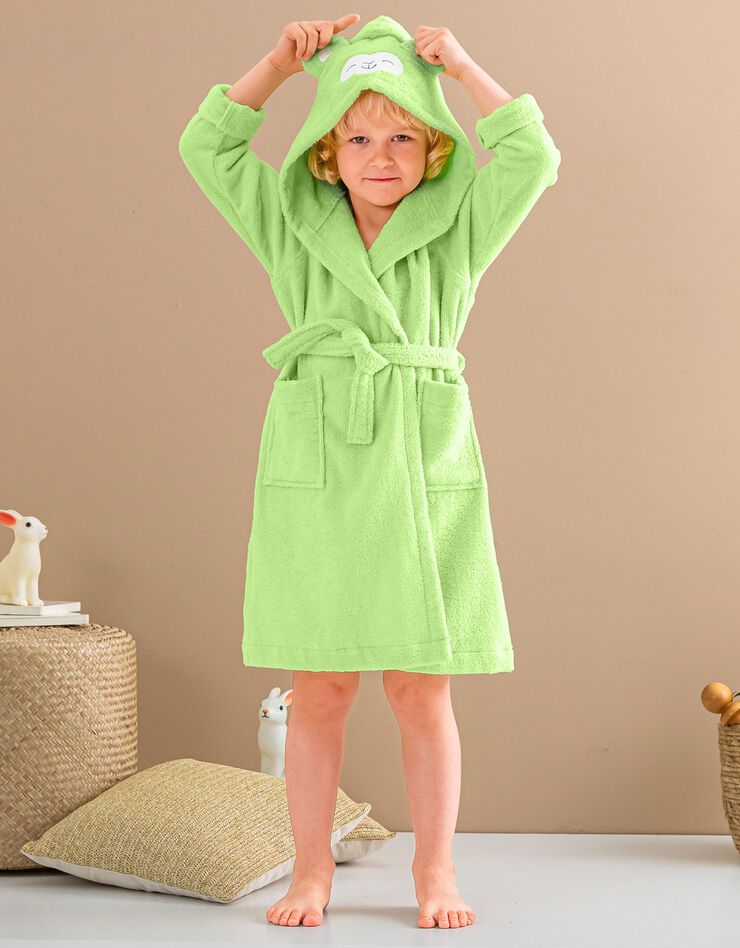 Peignoir de bain enfant singe Kikou à capuche éponge coton - 380 g/m² (anis) Peignoir de bain enfant singe Kikou à capuche éponge coton - 380 g/m² (anis)