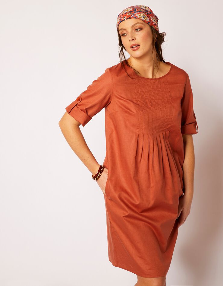 Robe manches 3/4 coton/lin (terracotta) Robe manches 3/4 coton/lin (terracotta)