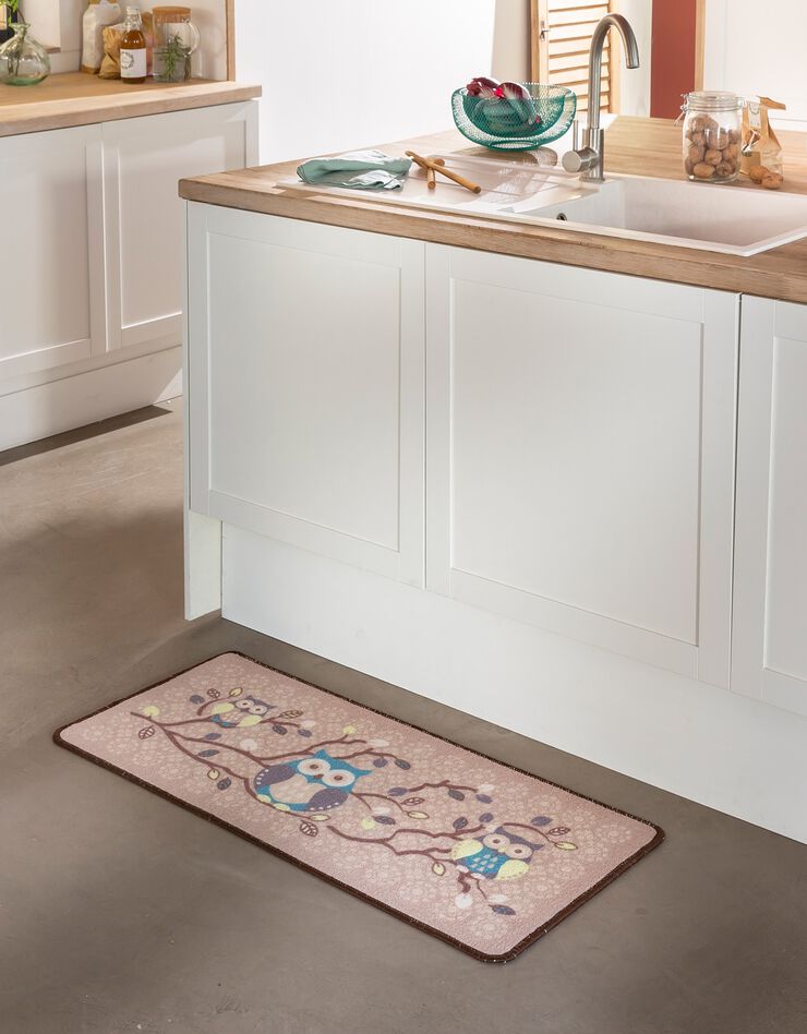 Tapis cuisine beige imprimé chouettes (beige) Tapis cuisine beige imprimé chouettes (beige)