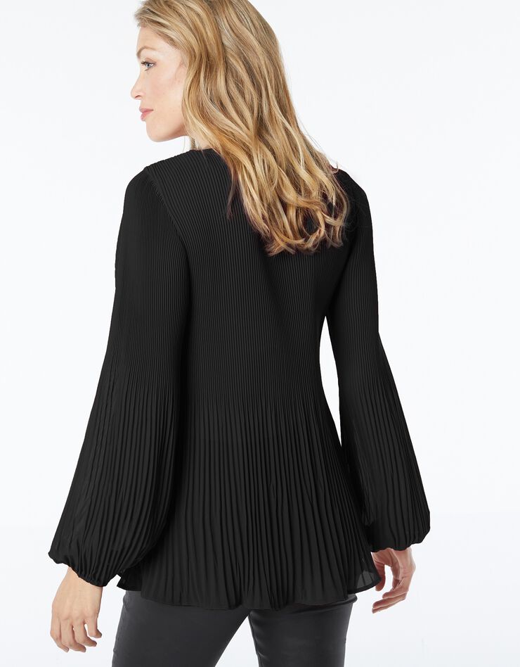 Blouse plissée haut dentelle (noir) Blouse plissée haut dentelle (noir)