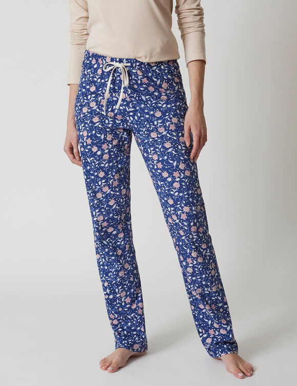 Pantalon pyjama coton imprimé floral (marine / mauve)
