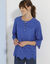 Blouse unie manches 3/4, broderie anglaise (bleu dur)