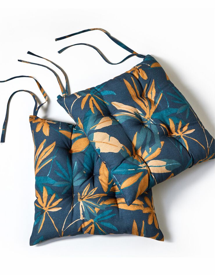 Galette de chaise imprimé floral - lot de 2 (marine / orange)