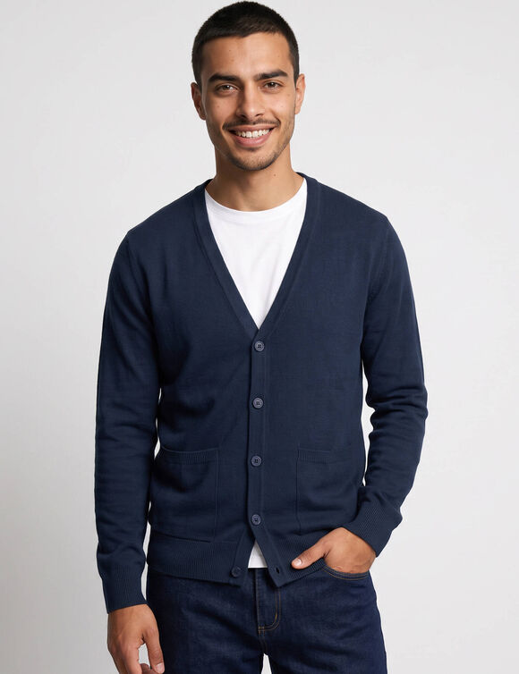 Gilet boutonn&eacute; manches longues (marine)