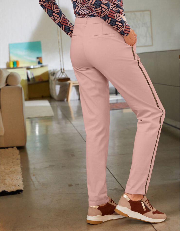 Pantalon chino bande strassée (rose grisé)