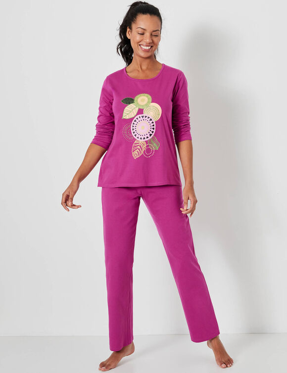 Pyjama manches longues motif "rosaces" (violine)