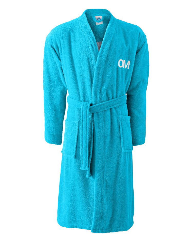 Peignoir adulte OM® col kimono, éponge (bleu)