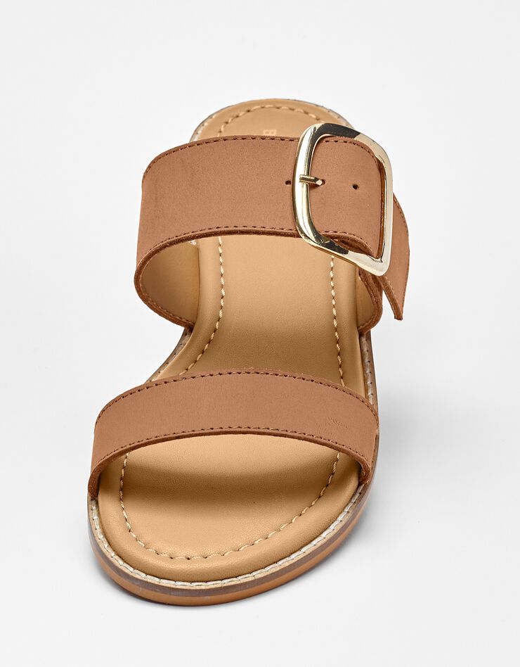 Mules plates éco-conçues en cuir naturel à boucle (caramel) Mules plates éco-conçues en cuir naturel à boucle (caramel)