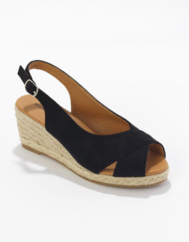Sandales compensées corde à talon et bout ouverts (noir)