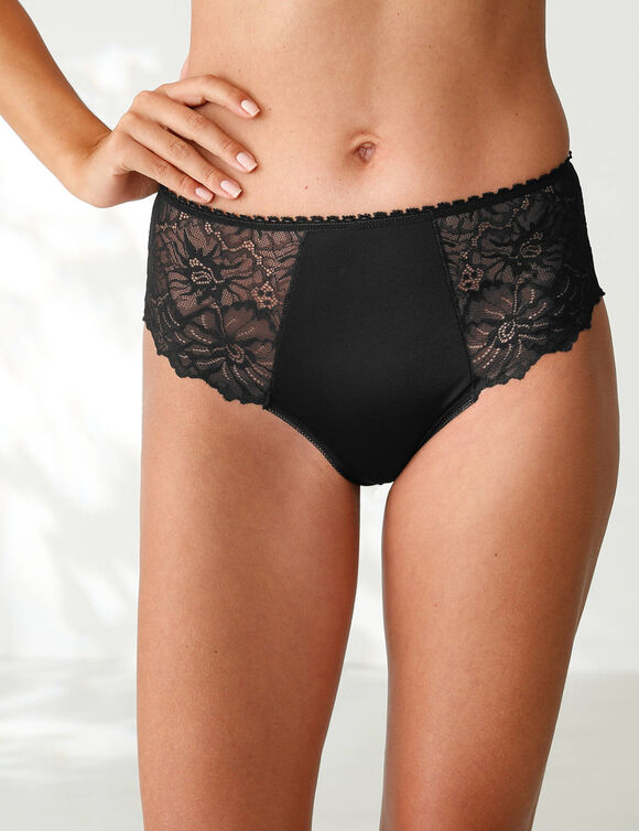 Culotte microfibre et dentelle stretch forme maxi taille haute - lot de 2 (noir + violine)