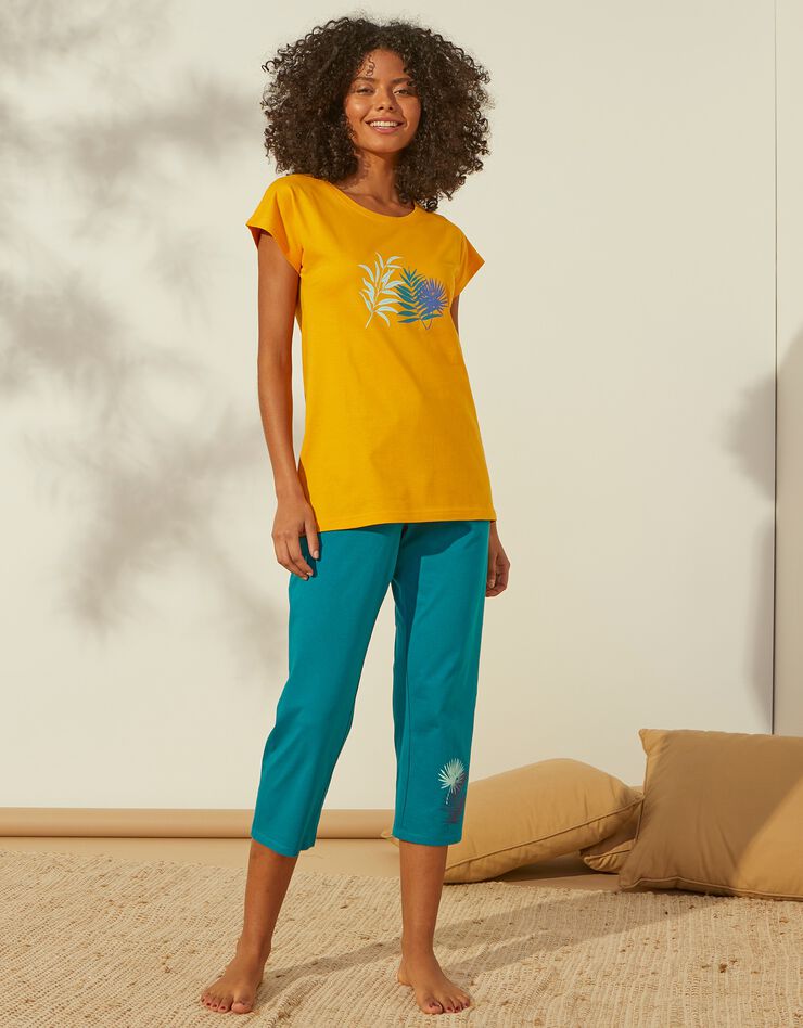 Tee-shirt de pyjama en coton manches courtes - uni tropical (safran)