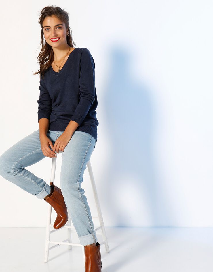 Pull col V toucher cachemire (marine)