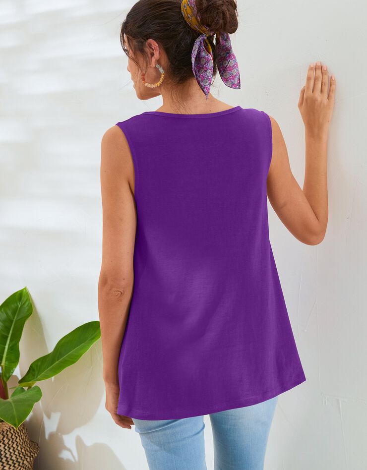 Débardeur col rond, broderie anglaise (violet) Débardeur col rond, broderie anglaise (violet)