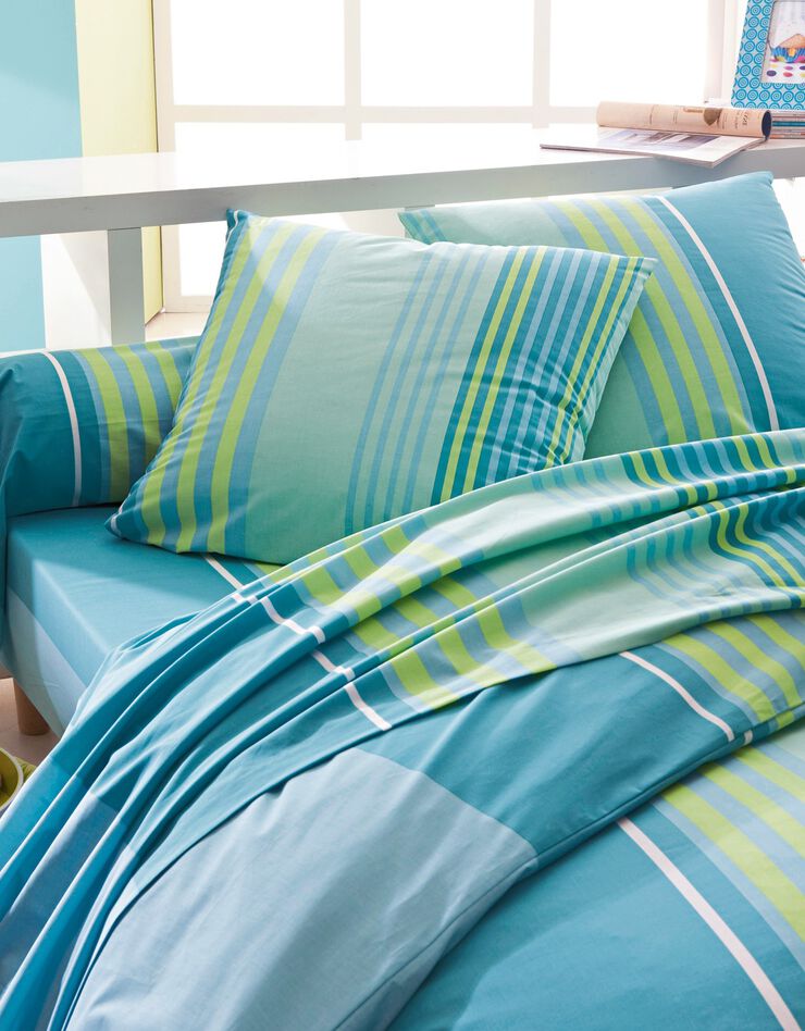 Linge de lit Détroit en coton imprimé rayures (turquoise)