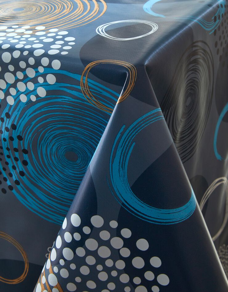Nappe toile cirée imprimé cercles graphiques  (bleu)