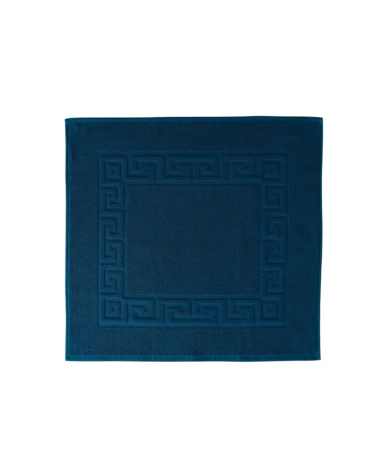 Tapis de bain éponge liteau motif frise grecque (bleu paon)
