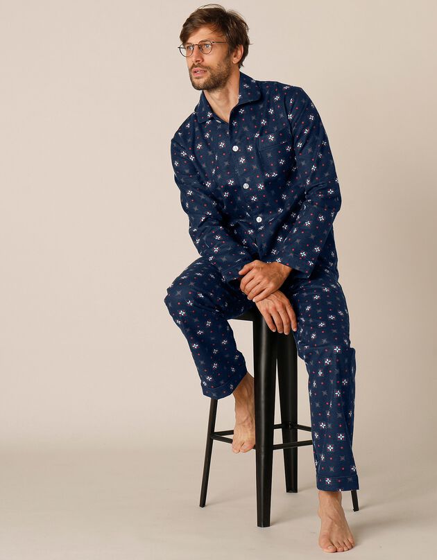 Pyjama boutonné imprimé flanelle (marine)