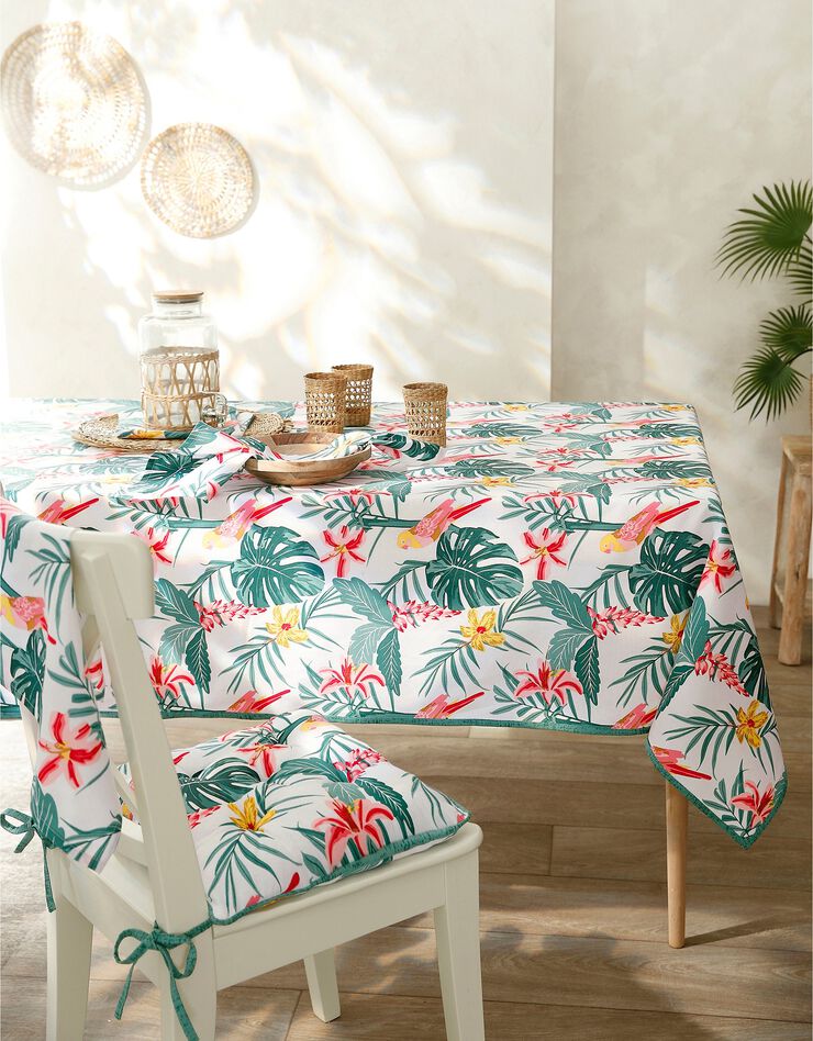 Nappe coton imprimé tropical (blanc / vert) Nappe coton imprimé tropical (blanc / vert)