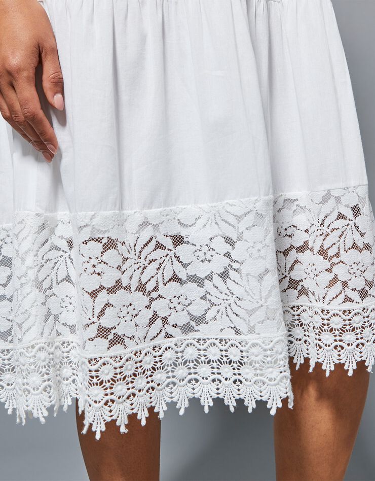 Robe dentelle macramé épaules dénudées (blanc)
