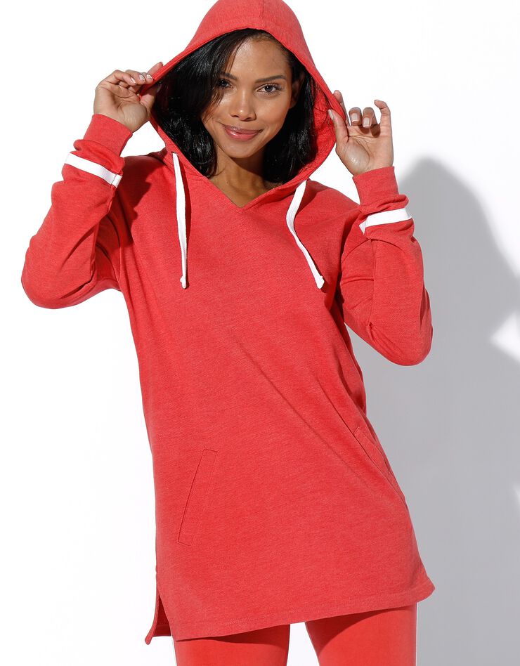 Sweat long à capuche, molleton gratté (corail / blanc) Sweat long à capuche, molleton gratté (corail / blanc)