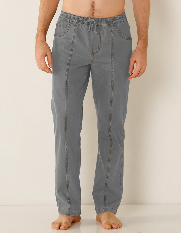 Jean denim léger taille élastiquée (gris)