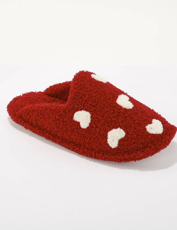 Chaussons forme mules imprimé coeur (rouge)