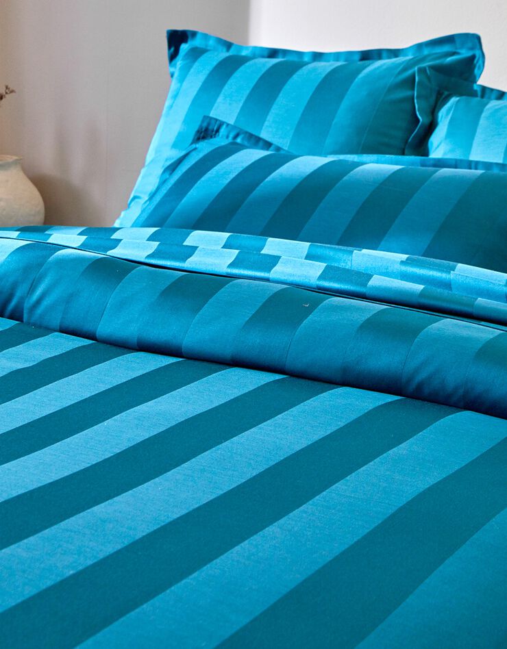 Linge de lit satin rayé (bleu paon)