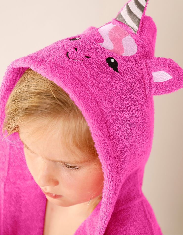 Peignoir de bain enfant licorne à capuche éponge coton - 340 g/m² (fuchsia) Peignoir de bain enfant licorne à capuche éponge coton - 340 g/m² (fuchsia)