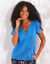 T-shirt col V doré maille unie (bleu)