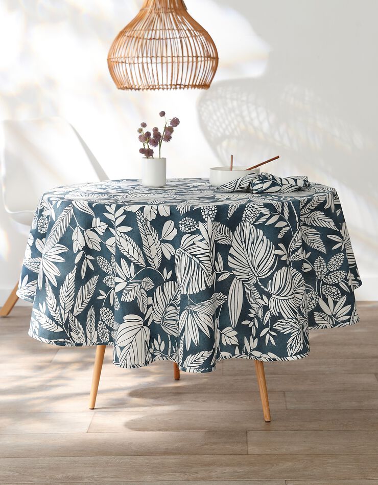Nappe anti-taches imprimé végétal (bleu)