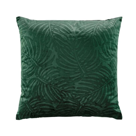 Coussin carré velours motif feuilles (vert sapin)