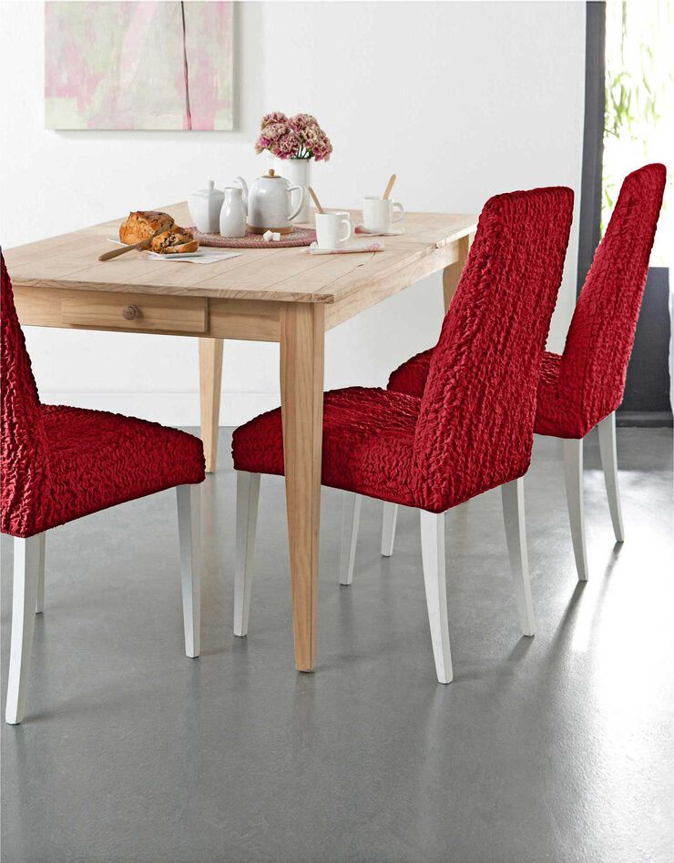 Housse chaise unie gaufrée bi-extensible (bordeaux)
