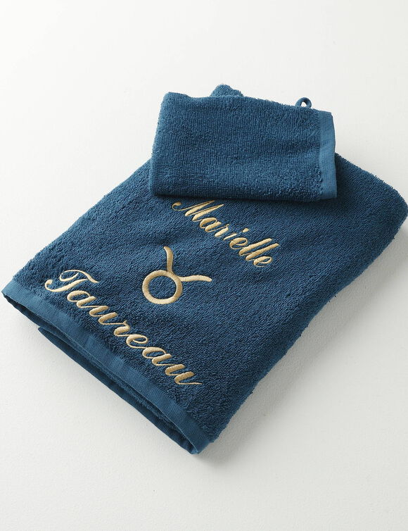Serviettes de bain TAUREAU personnalisable - 420g/m2 (bleu paon)
