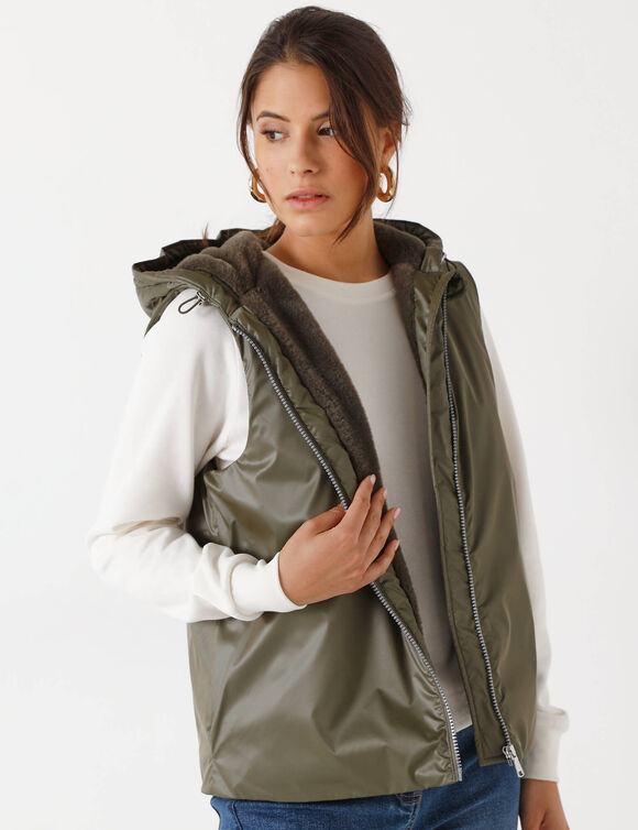 Parka imperméable fourrée, sans manches (kaki)