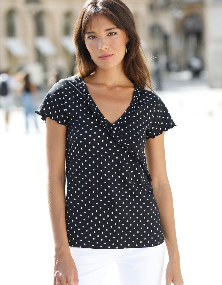 Tee-shirt effet cache-coeur imprimé (noir) Tee-shirt effet cache-coeur imprimé (noir)
