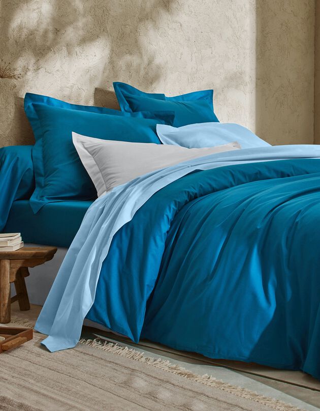 Linge de lit uni - coton bio (bleu paon)
