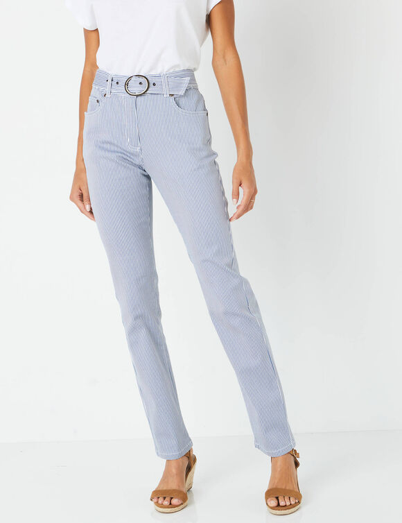 Pantalon droit rayé, Spécial Petites (bleu / blanc)