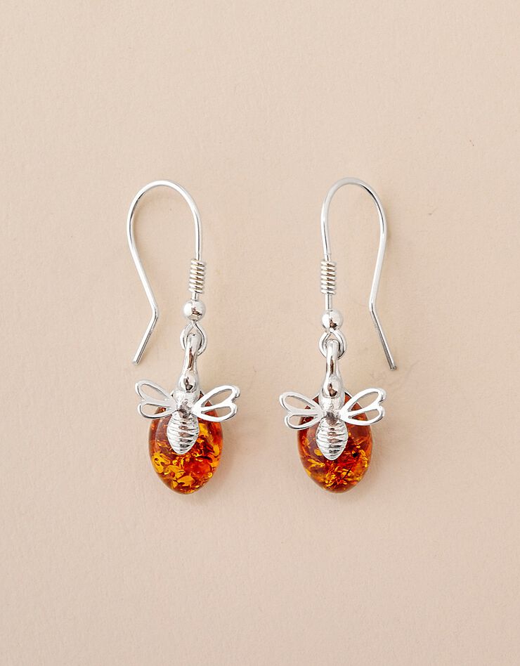 Boucles d'oreilles abeille ambre et argent (ambre) Boucles d'oreilles abeille ambre et argent (ambre)