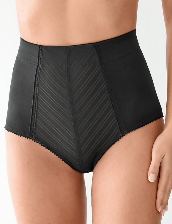 Gaine affinante maille satin&eacute;e et tulle jacquard - maintien intense (noir)