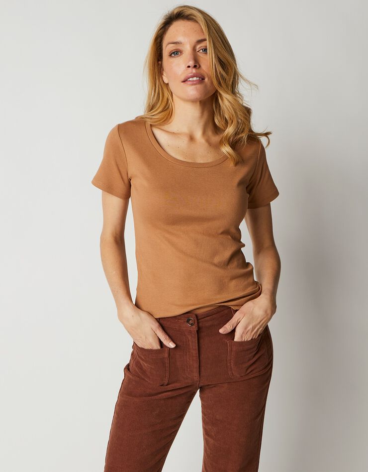 Tee-shirt col rond uni manches courtes jersey coton bio (noisette) Tee-shirt col rond uni manches courtes jersey coton bio (noisette)