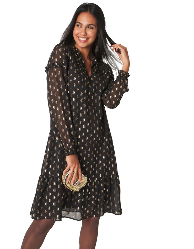 Robe en voile imprimé doré (noir / doré)