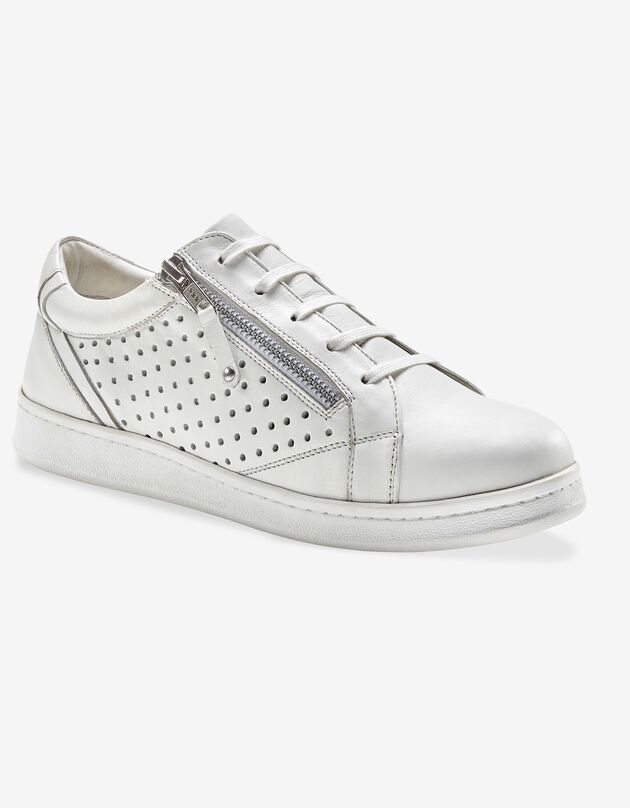 Tennis zippée en cuir perforé (blanc)