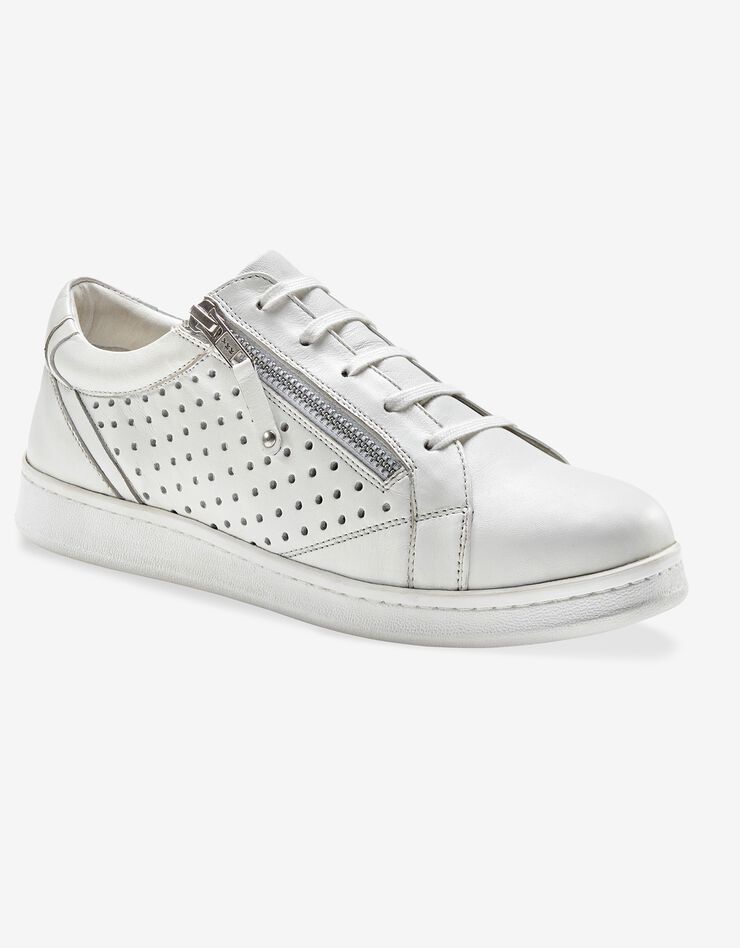 Tennis zippée en cuir perforé (blanc) Tennis zippée en cuir perforé (blanc)