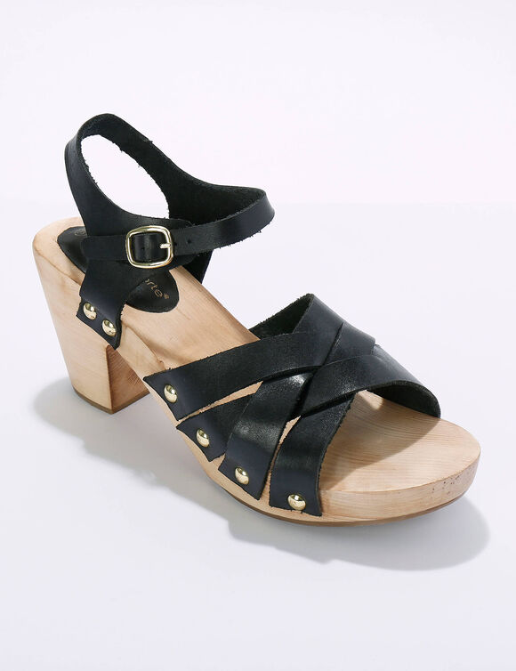  Sabots cloutés en cuir, talon bois (noir)