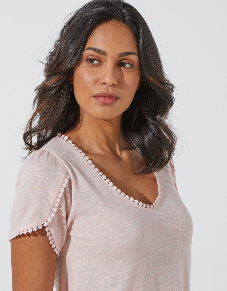 Tee-shirt coupe loose effet lin (rose pâle) Tee-shirt coupe loose effet lin (rose pâle)